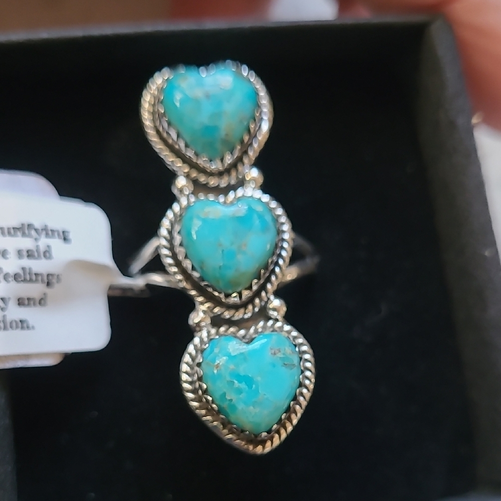 Blue Mojave Turquoise Three Heart Stack Ring Size 10